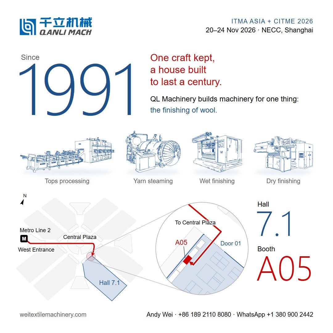ITMA ASIA + CITME 2026: QL Machinery, Hall 7.1, Booth A05. Friends old and new, come and talk.