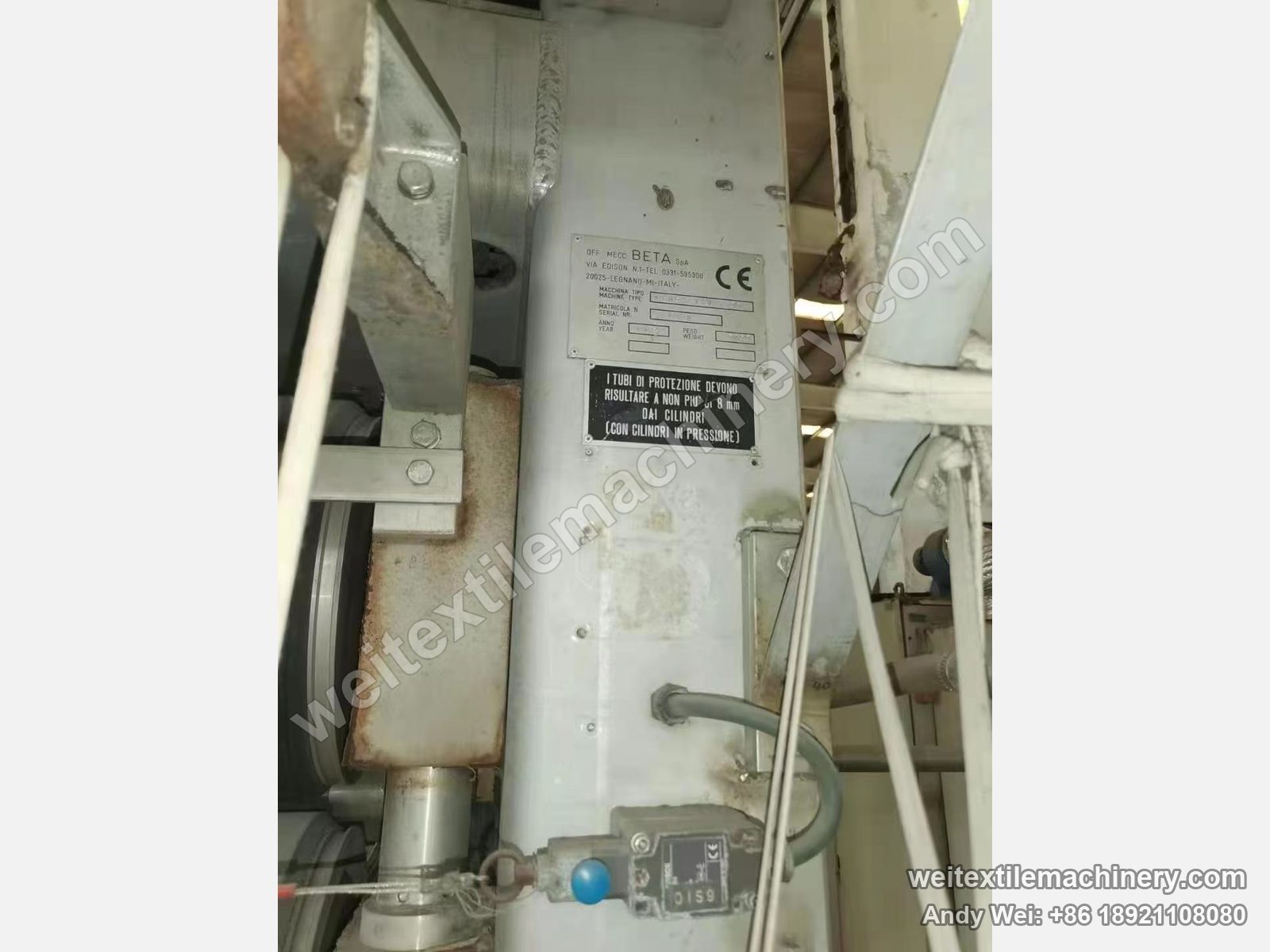 Used Beta FLC-3 squeezing machine nameplate, Officine Meccaniche Beta SpA, Legnano, Italy