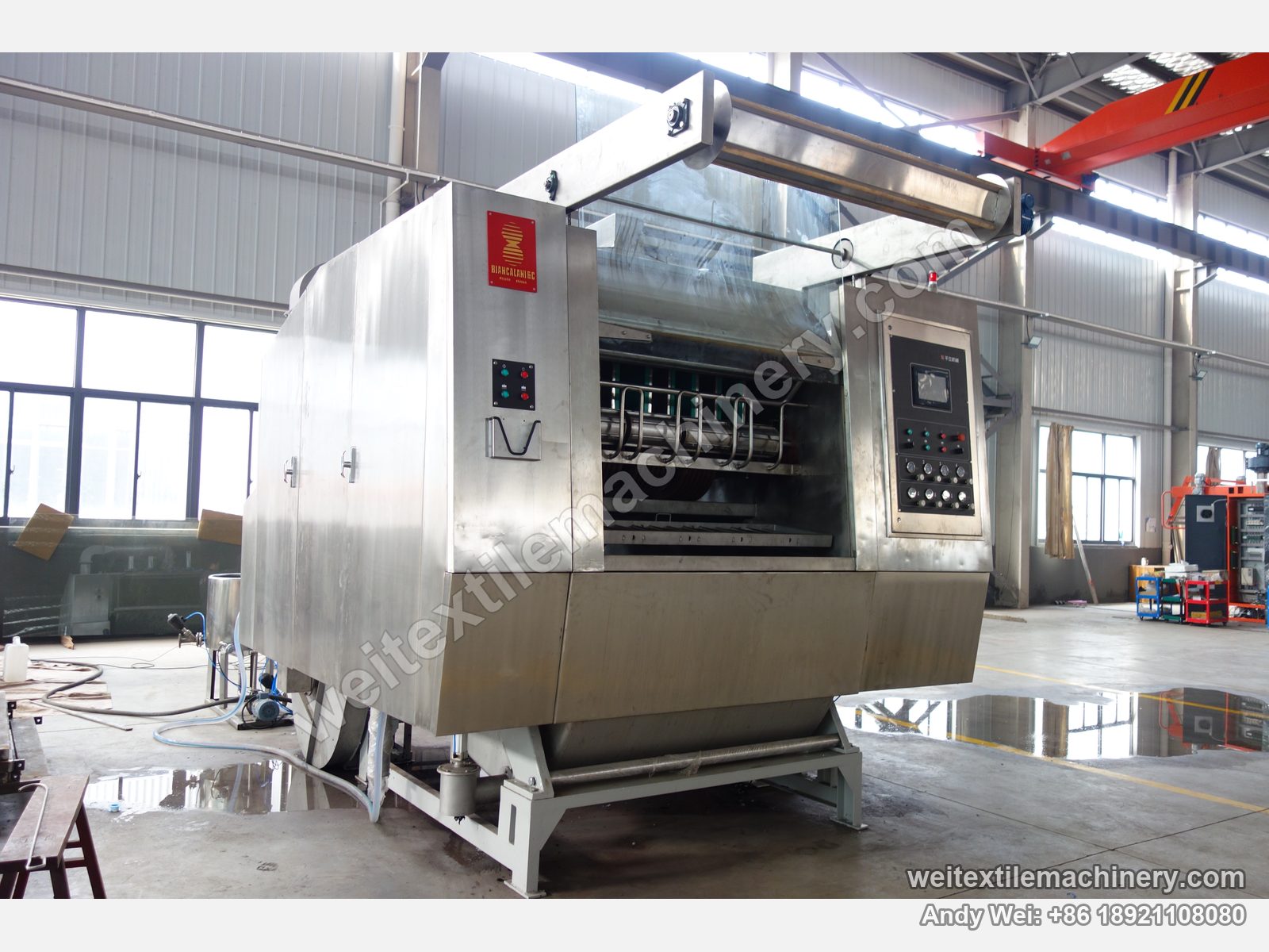 Used Biancalani IDRA 4T rope scouring and milling machine after QL rebuild, three-quarter view with stainless doors, work zone and QL control cabinet