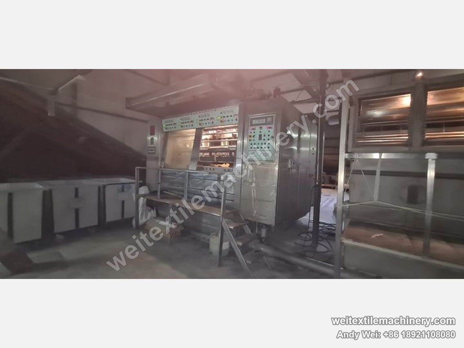 Used Biancalani IDRA rope scouring and milling machine at its previous mill, per-channel control panel and viewing windows
