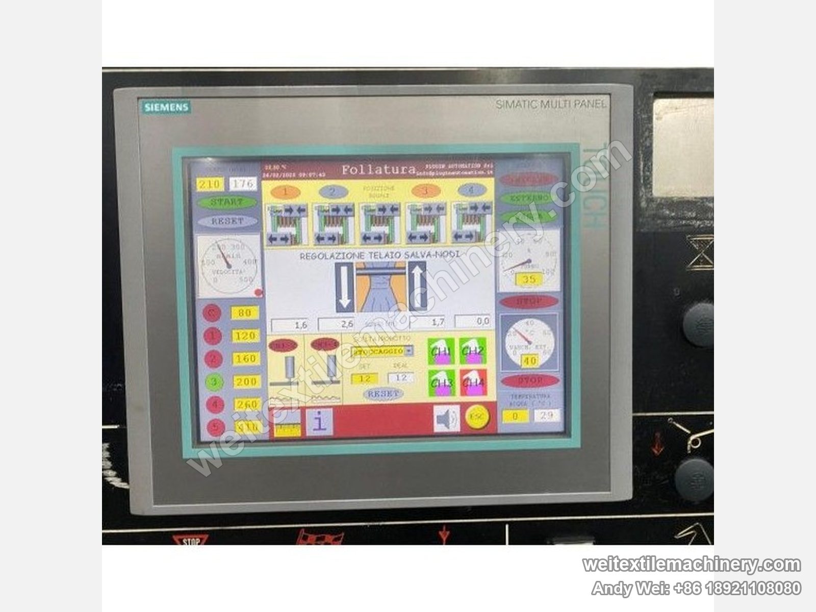 Used CIMI Folatex 4C rope scouring and milling machine, Siemens touch-screen interface showing four-channel milling parameters