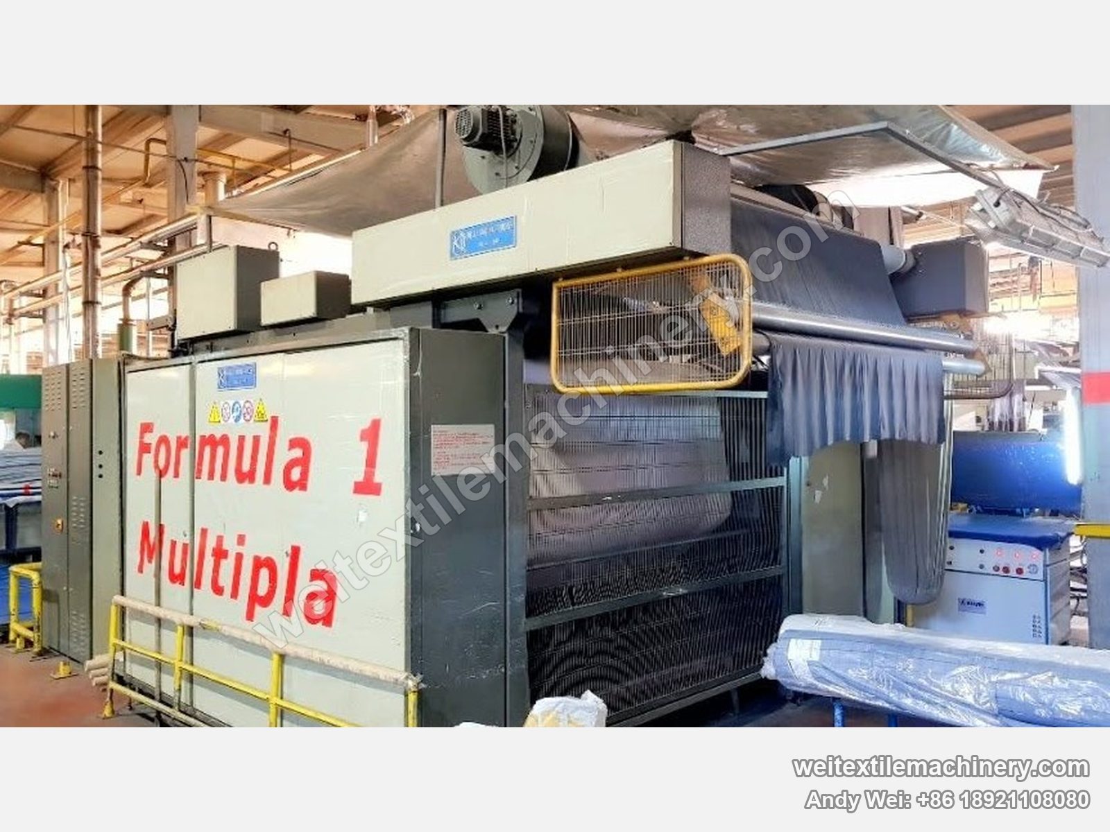 Used KD Formula 1 Formula 1 Multipla moistening-calendering-decatizing machine, full view, upper calender and fabric path