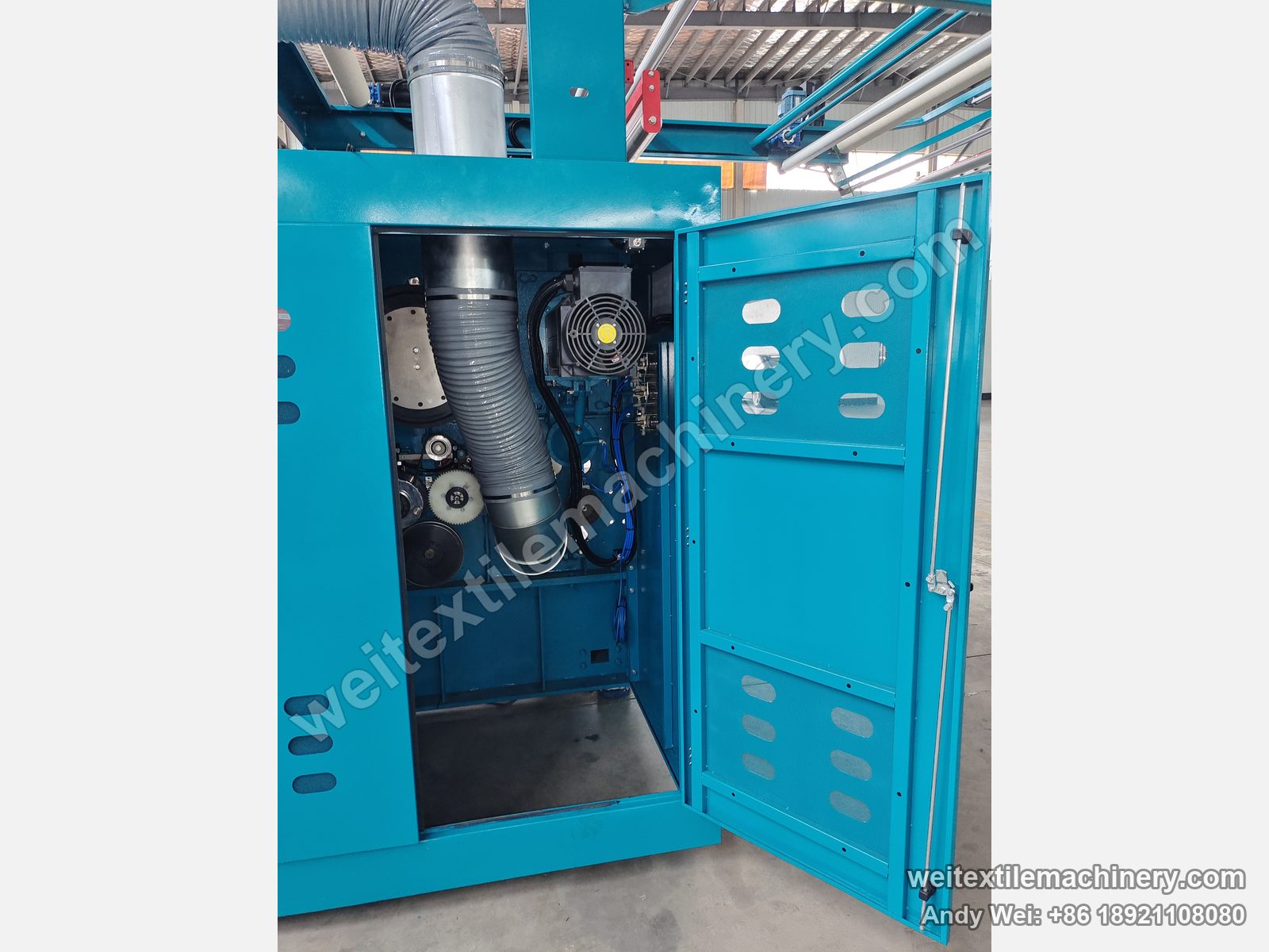 Used Lafer GRI 90 raising machine, open drive compartment with fan motor, gear drive and dust hose