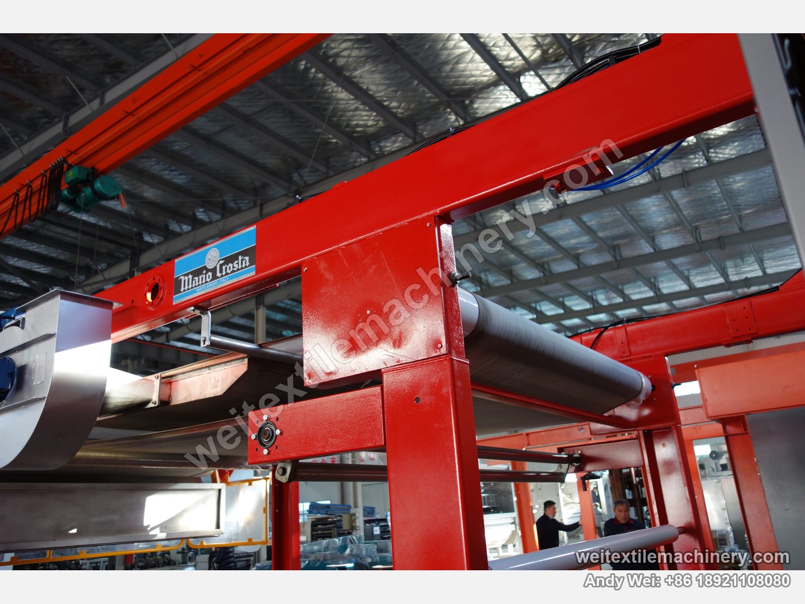 Used Mario Crosta DSS batch decatizing machine, Mario Crosta Busto Arsizio plate on the top beam and wrapper guide roll