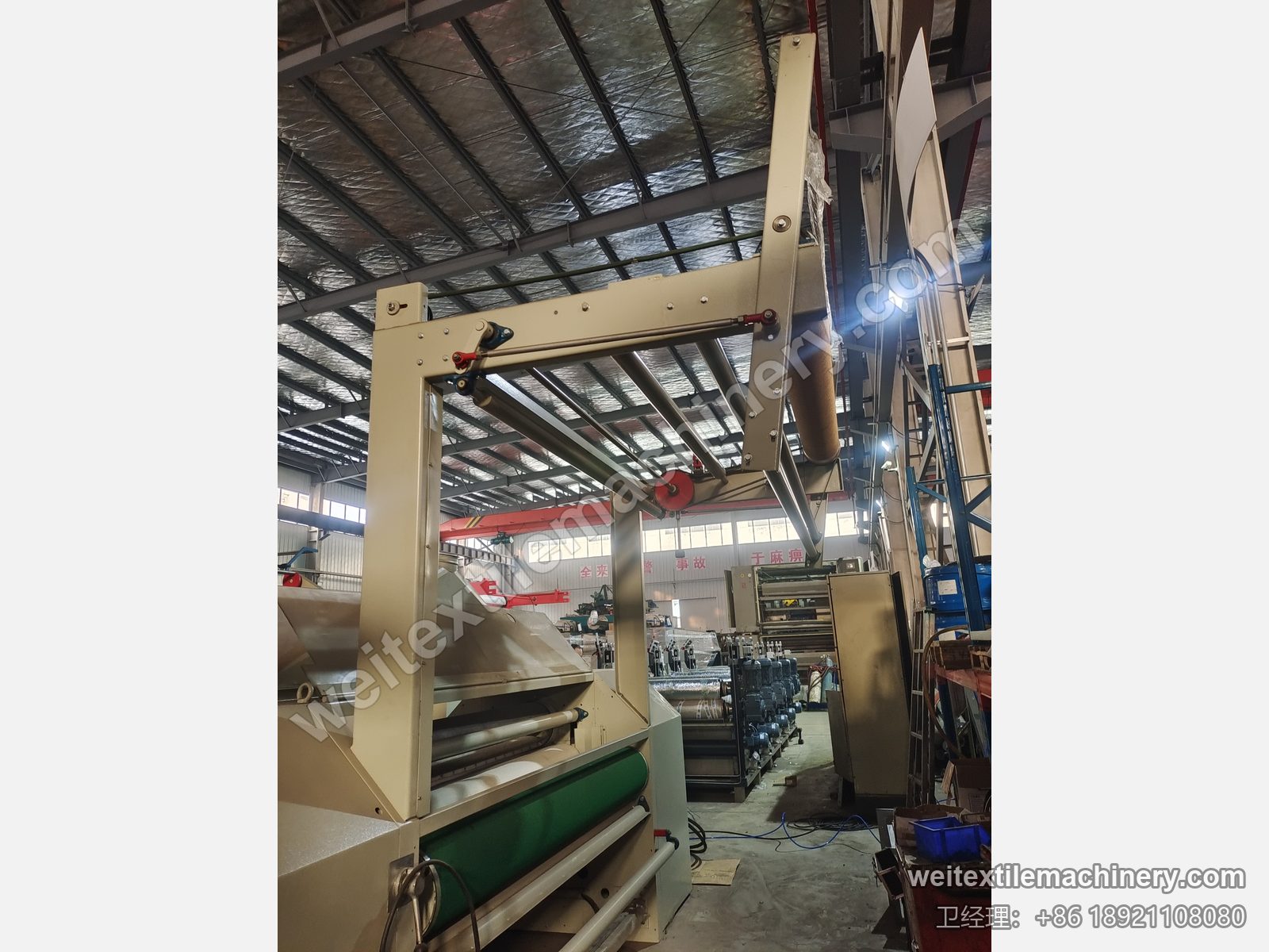二手 Danti Paolo SH8 烫光机（1.8 m）进布架，导布辊组与绿色输送带