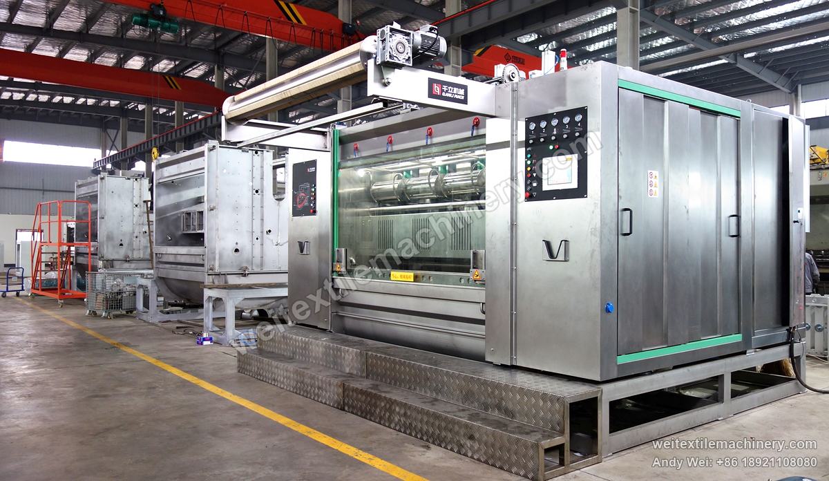 QL WPF-4XS Four-Channel Wool Scouring and Milling Machine, front view, rollers visible through the window