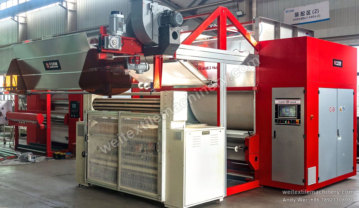 QL WPF-JXZN-MAX Discontinuous Decatizing Machine, front view, fan and motor on top, control cabinet