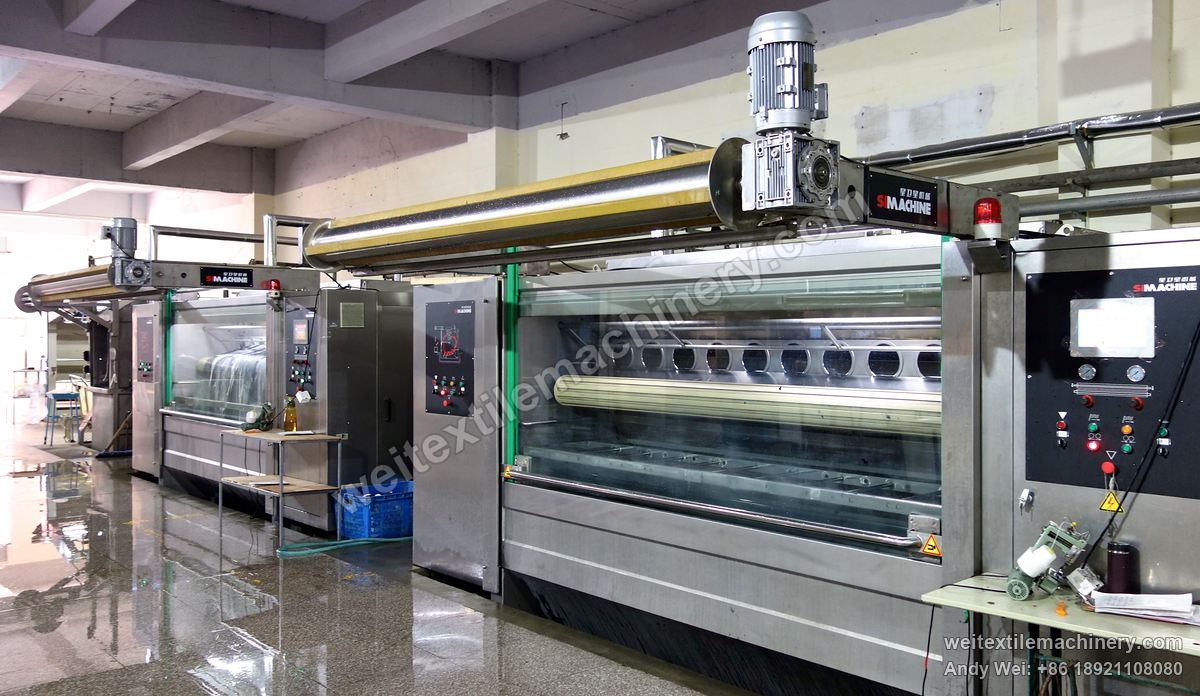 QL WPF-XN Rope Scouring Machine, full view at a customer mill, grooved roller visible through the window