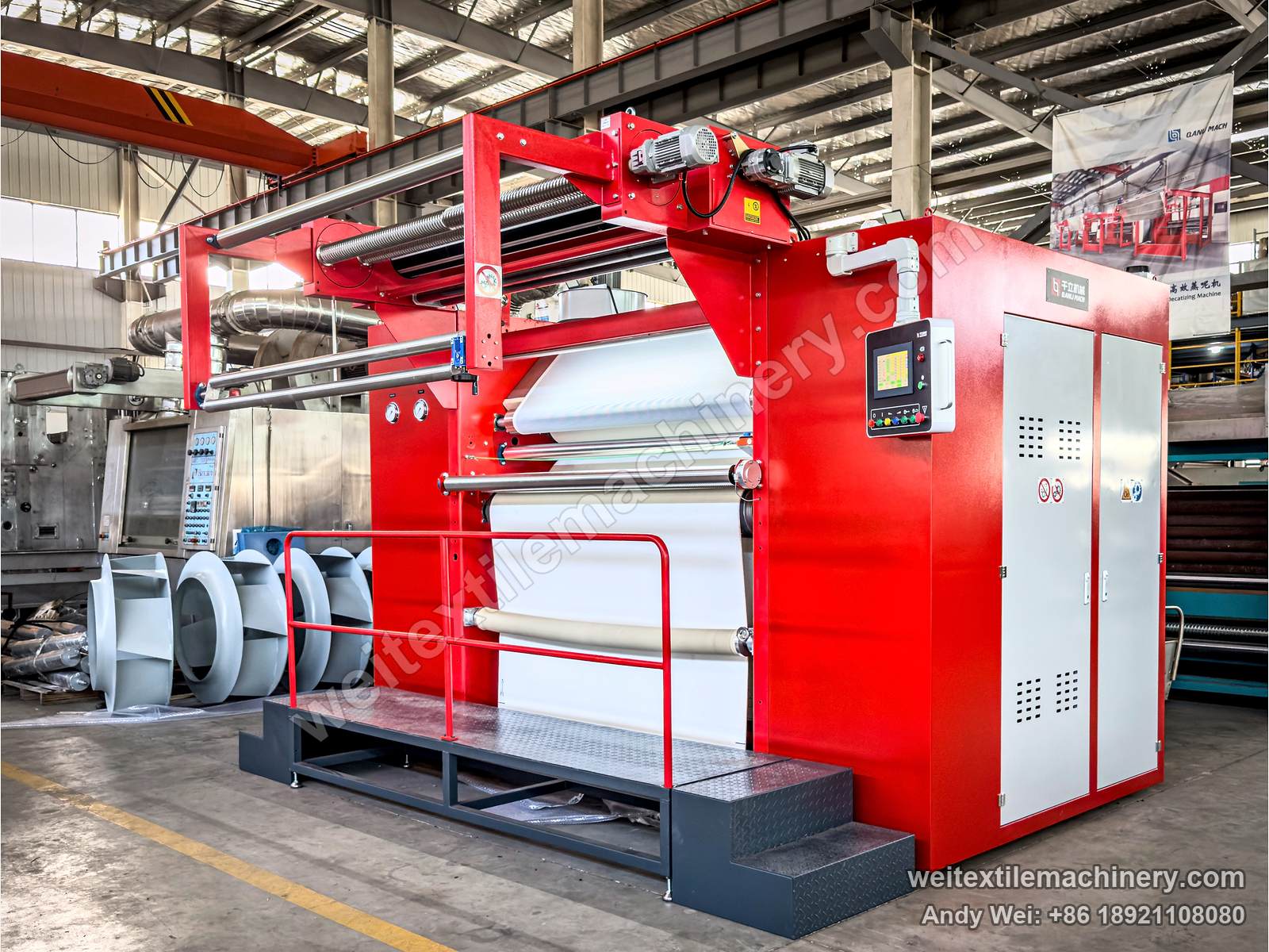 QL WPF-LXZN Continuous Decatizing Machine, front view, knitted fabric over the top rollers