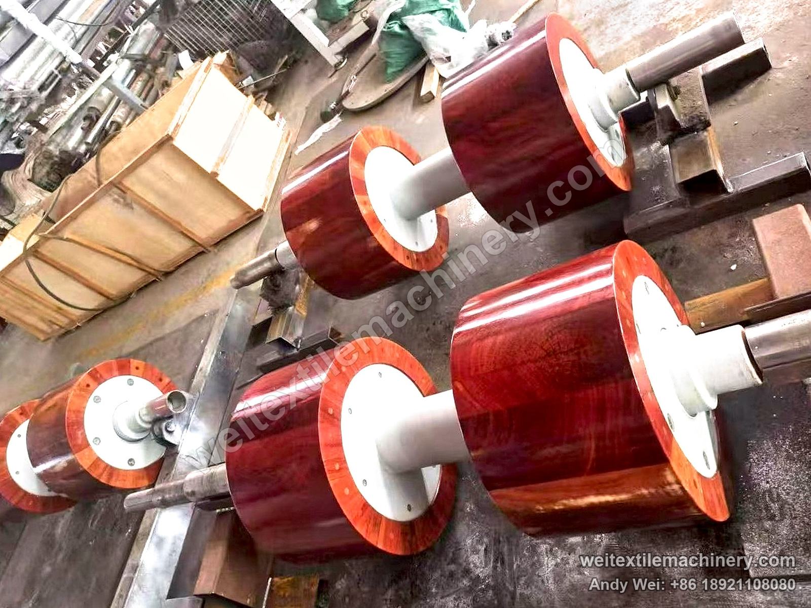 QL WPF-MG Wooden Milling Rollers, full view, several rollers side by side