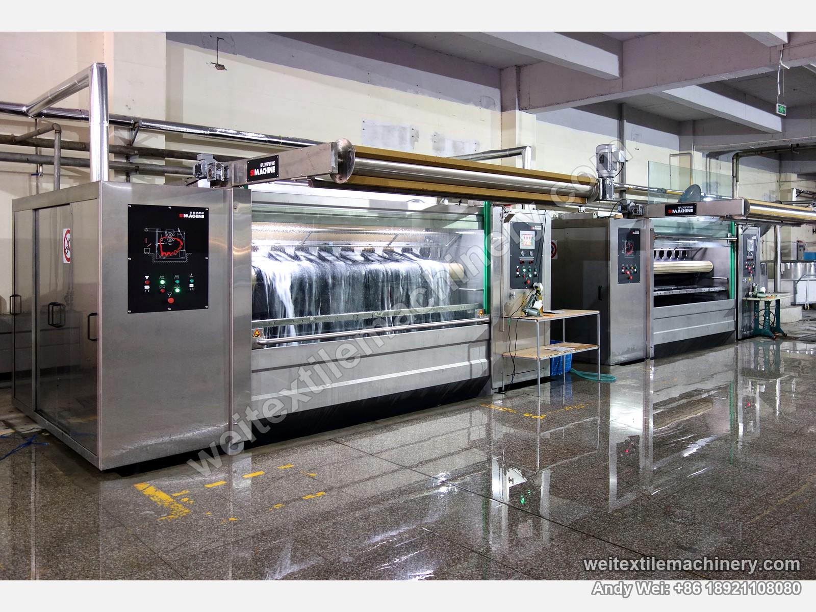 QL WPF-XN Rope Scouring Machine, in operation at a customer mill, fabric visible through the window