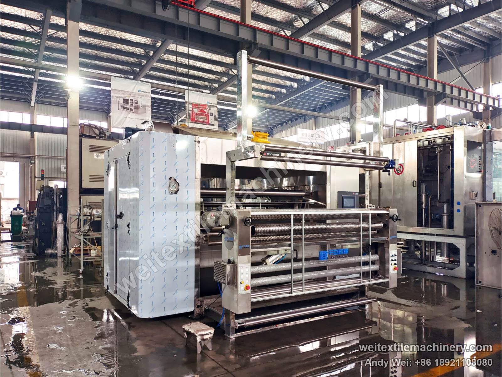 QL WPF-ZN Crabbing Machine, full view from the left front, end housing with gauge